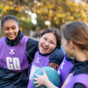 A collection of female pupils at Knightsbridge School, a private school in London, enjoying PE